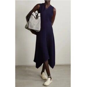 Proenza Schouler White Label Navy Sleeveless V-Neck Midi Dress With Asymmetrical